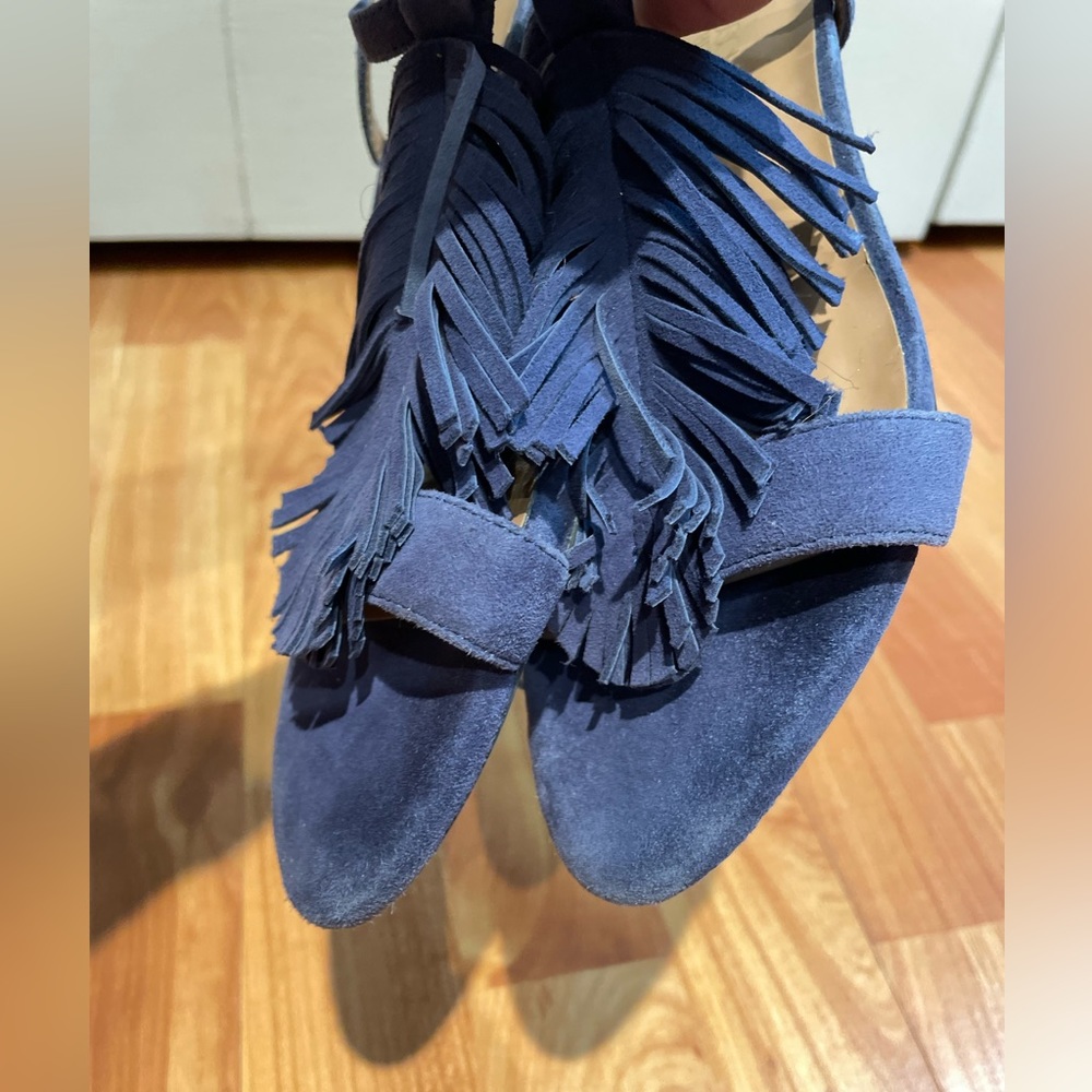 Aerosoles Heel Rest Blue Fringed Sandals Size 7.5 - Picture 9 of 14